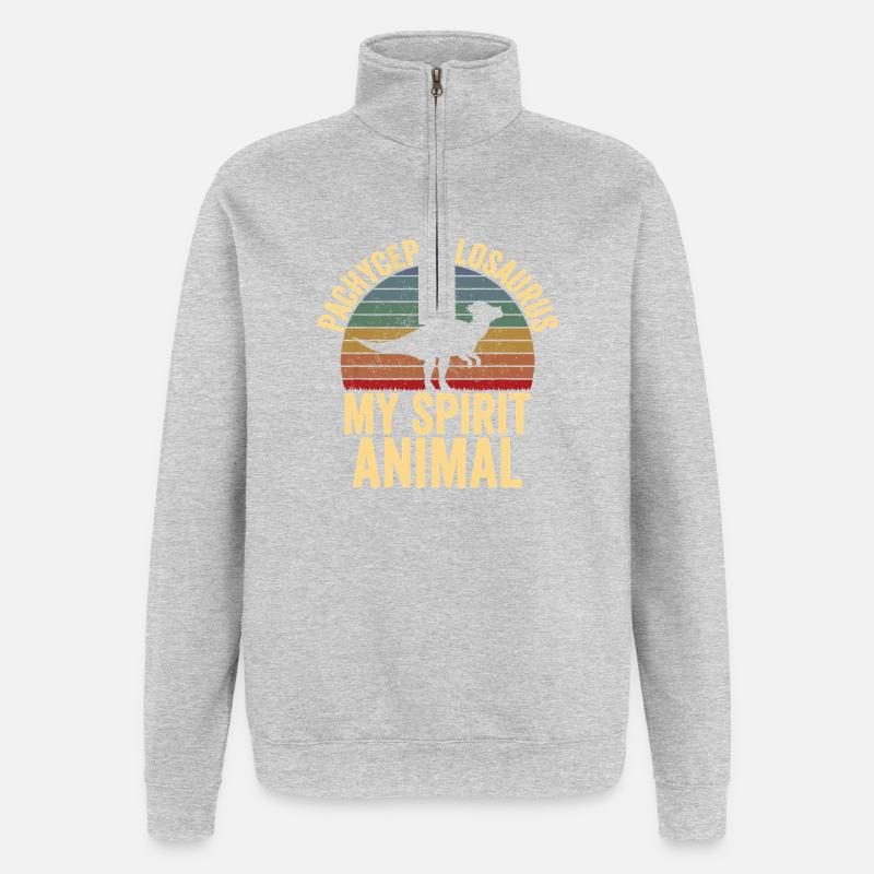 Dicker Geist: Dinosaurier-Tee - Quarter-Zip-Sweatshirt - Grau meliert