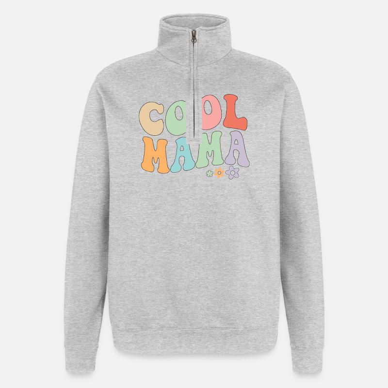 Cool Mama Retro-Blumen - Quarter-Zip-Sweatshirt - Grau meliert