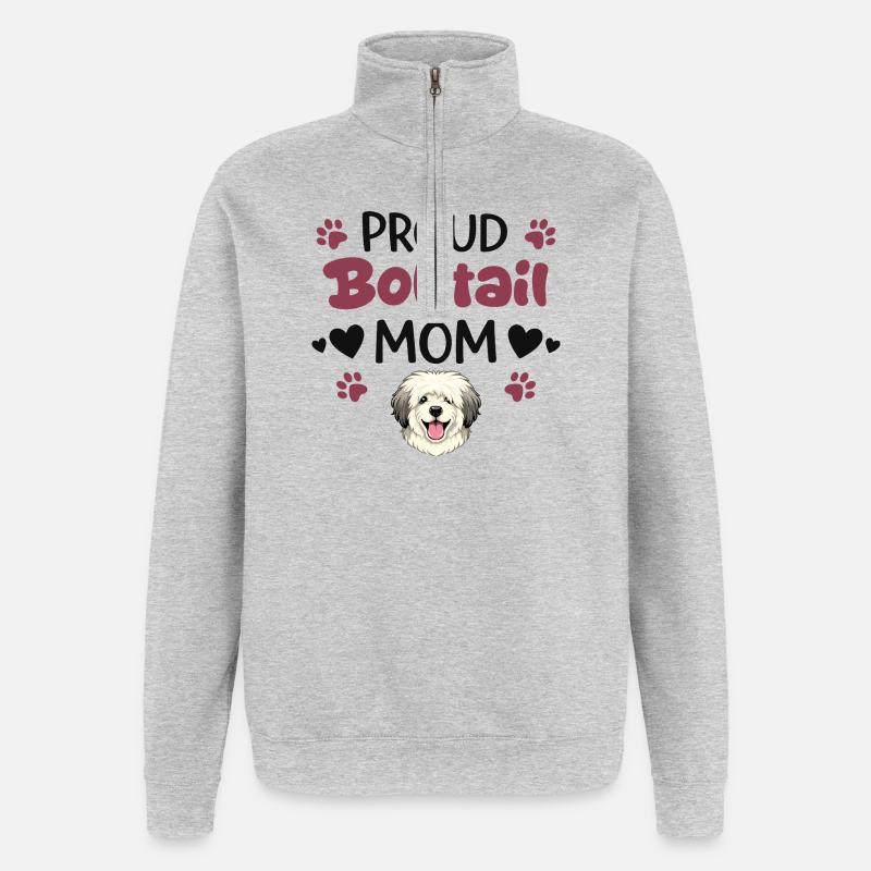  Stolze Bobtail Mutter, Alter Englischer - Quarter-Zip-Sweatshirt - Grau meliert
