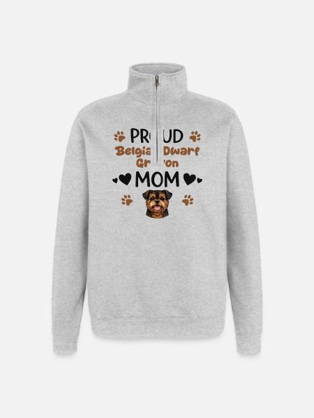 Orgullosa madre grifo, grifo enano belga - Sudadera con cremallera 1/4 - gris jaspeado