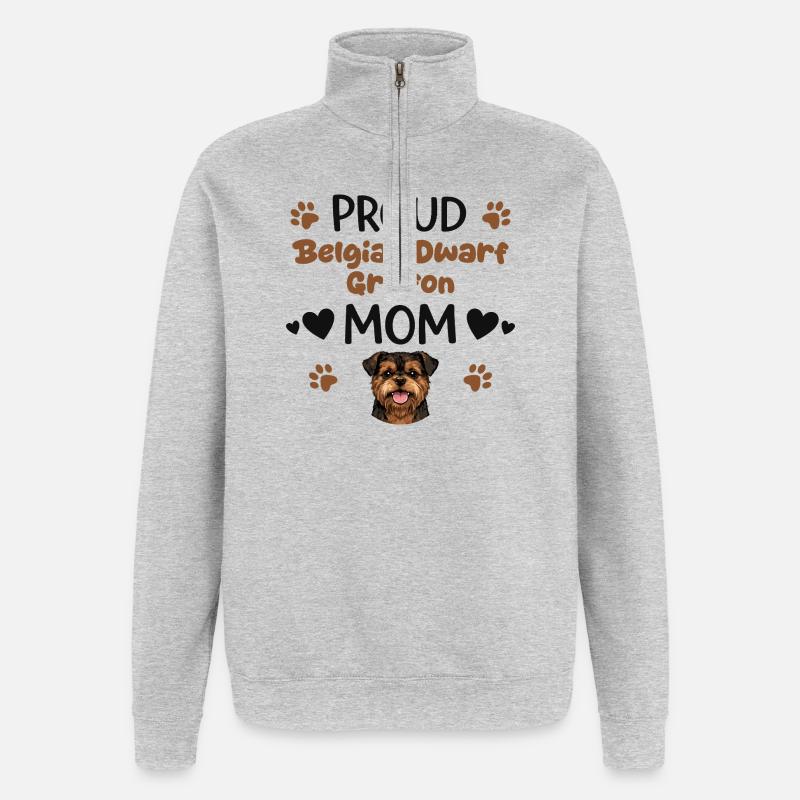 Stolze Griffon Mutter, Belgischer Zwerggriffon - Quarter-Zip-Sweatshirt - Grau meliert