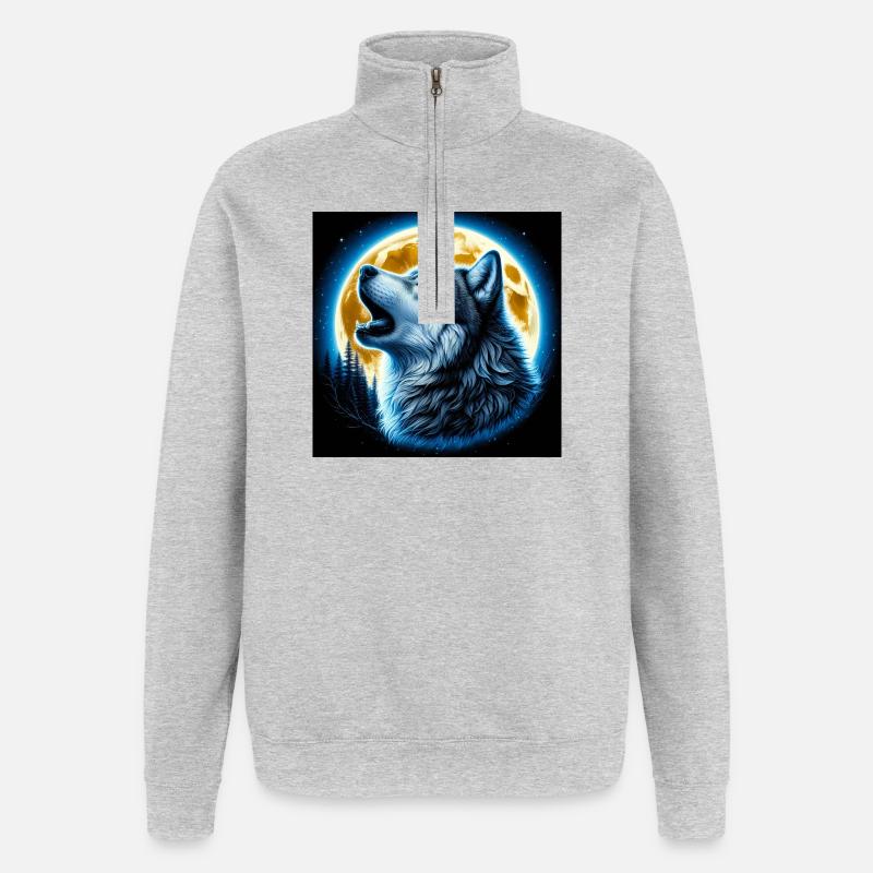 Wolf howls at the Full Moon - Quarter-Zip Sweatshirt - heather grey
