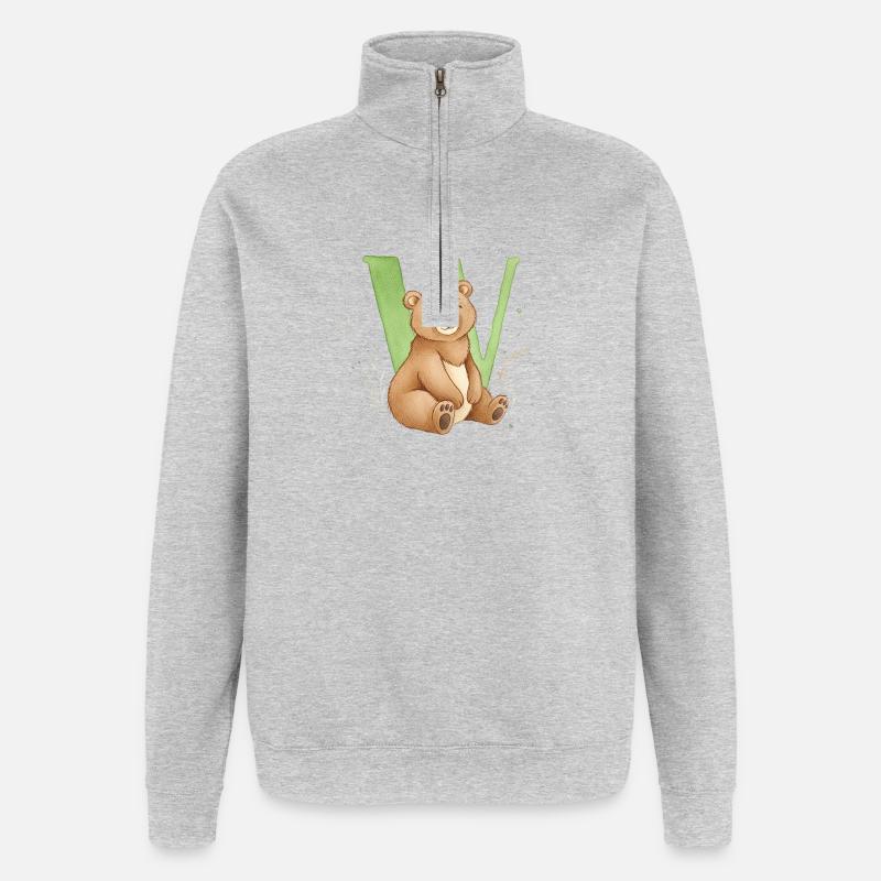 Bär mit Buchstabe W - Quarter-Zip-Sweatshirt - Grau meliert