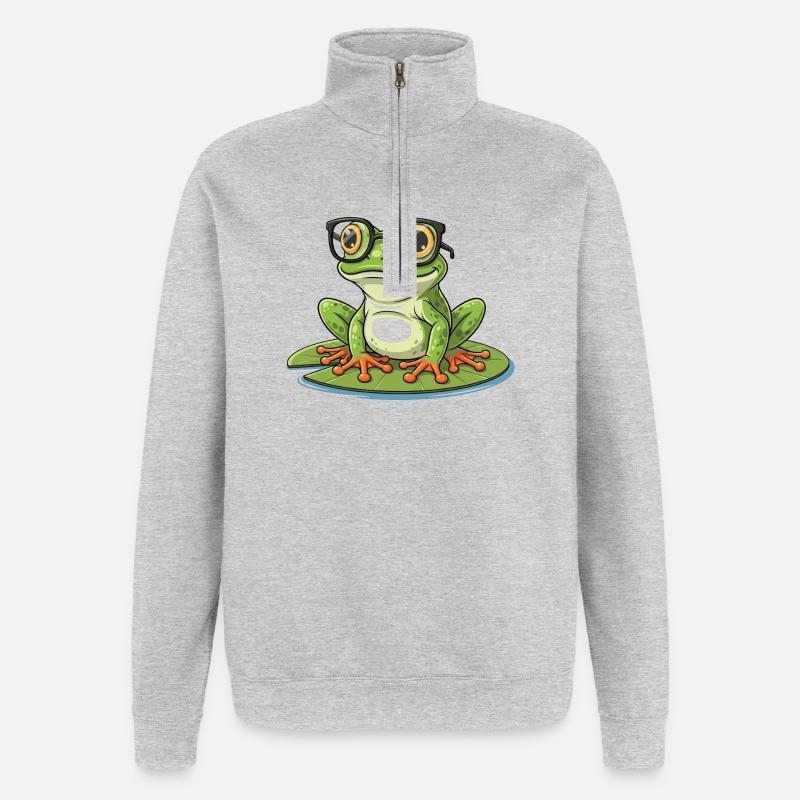 Smart Frog - Funny Design with Lunett - Quarter-Zip Sweatshirt - heather grey