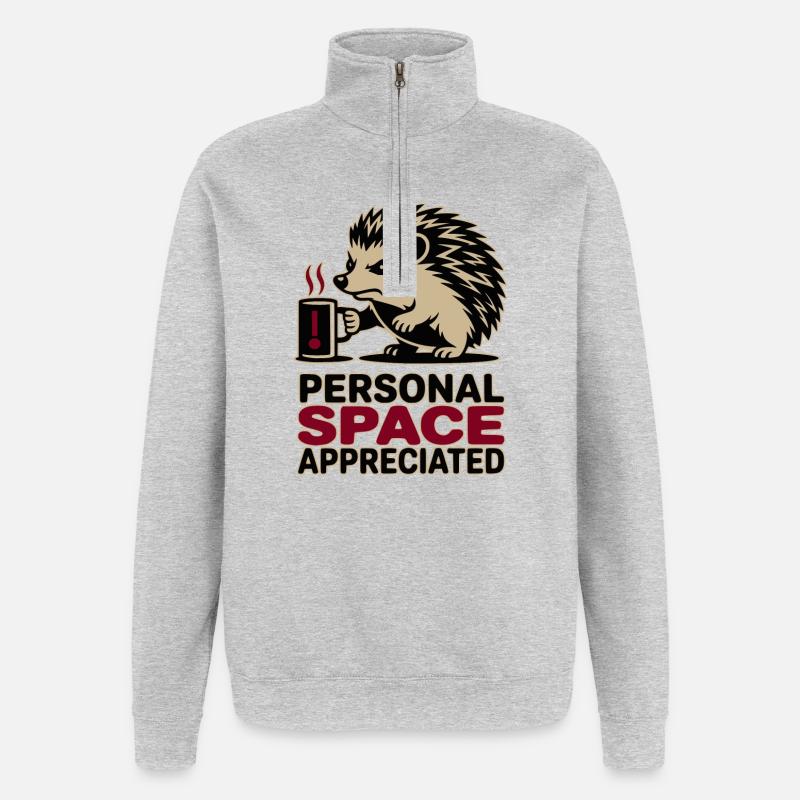 Grumpy Hedgehog Personal Space Introvert Coffee - Sweat à zip 1/4 - gris chiné