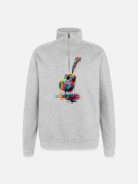 Ukulele med dryppende maling - Sweatshirt med 1/4 lynlås - grå meleret