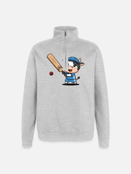 Cute Cricket Cow Cartoon Player Kid - Quarter-Zip Sweatshirt - heather grey