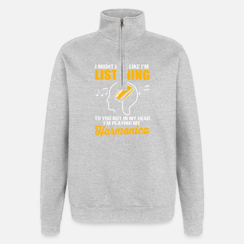 Mundharmonika - Quarter-Zip-Sweatshirt - Grau meliert
