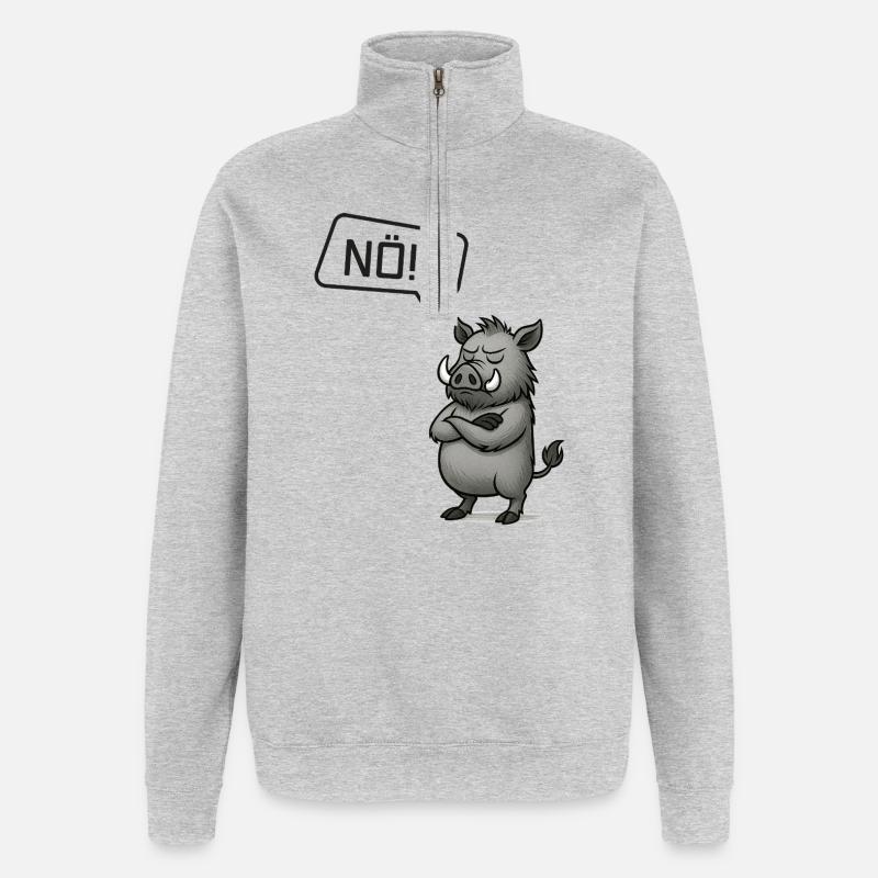Nö! Wildschwein – Bockiger Keiler Statement - Quarter-Zip-Sweatshirt - Grau meliert