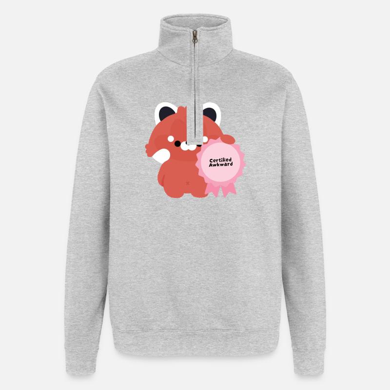 Zertifizierter Awkward Red Panda - Quarter-Zip-Sweatshirt - Grau meliert