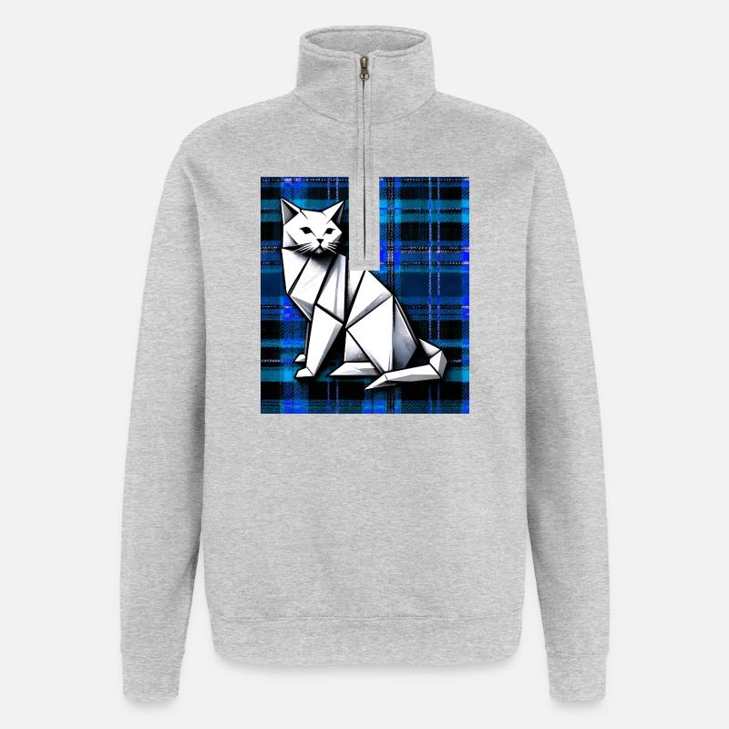 chat - Sweat à zip 1/4 - gris chiné