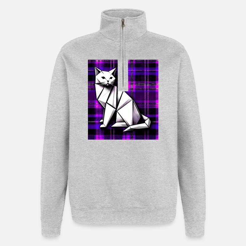 chat - Sweat à zip 1/4 - gris chiné