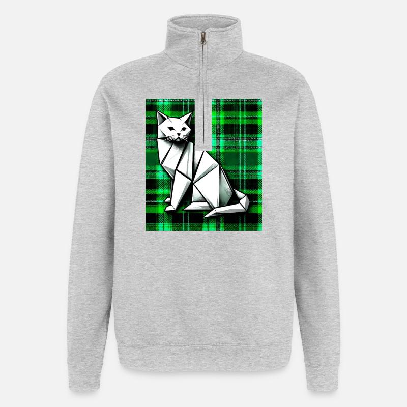 chat - Sweat à zip 1/4 - gris chiné