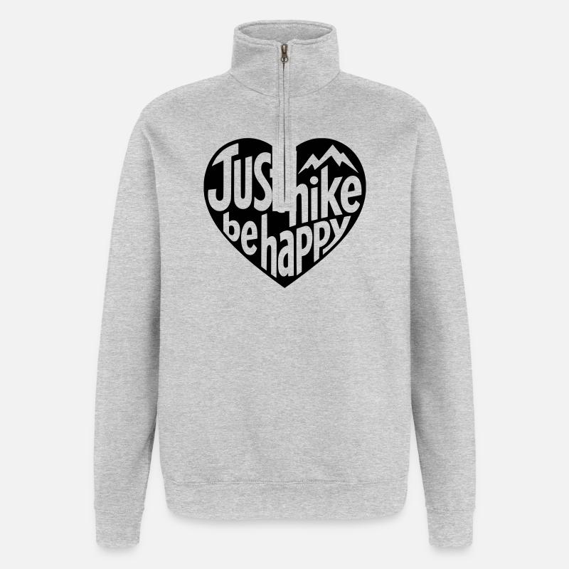 Wander-Design - Just hike be happy Herz - Quarter-Zip-Sweatshirt - Grau meliert