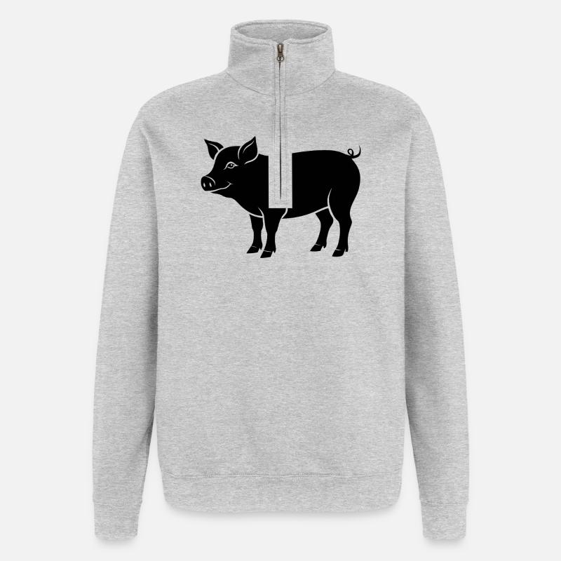 cochon - Sweat à zip 1/4 - gris chiné
