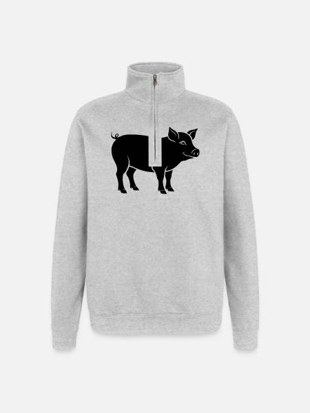 cochon - Sweat à zip 1/4 - gris chiné