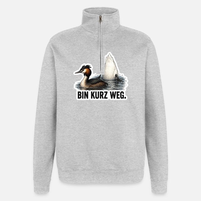 Bin kurz weg – Vogel Motiv - Quarter-Zip-Sweatshirt - Grau meliert