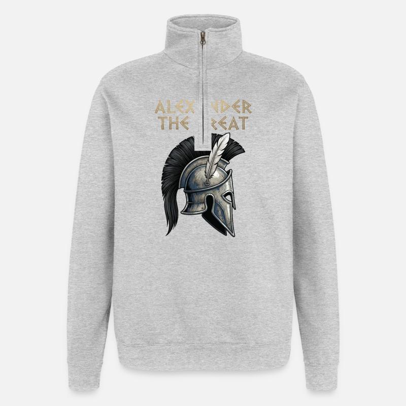 Alexander der Große Kriegerhelm - Quarter-Zip-Sweatshirt - Grau meliert
