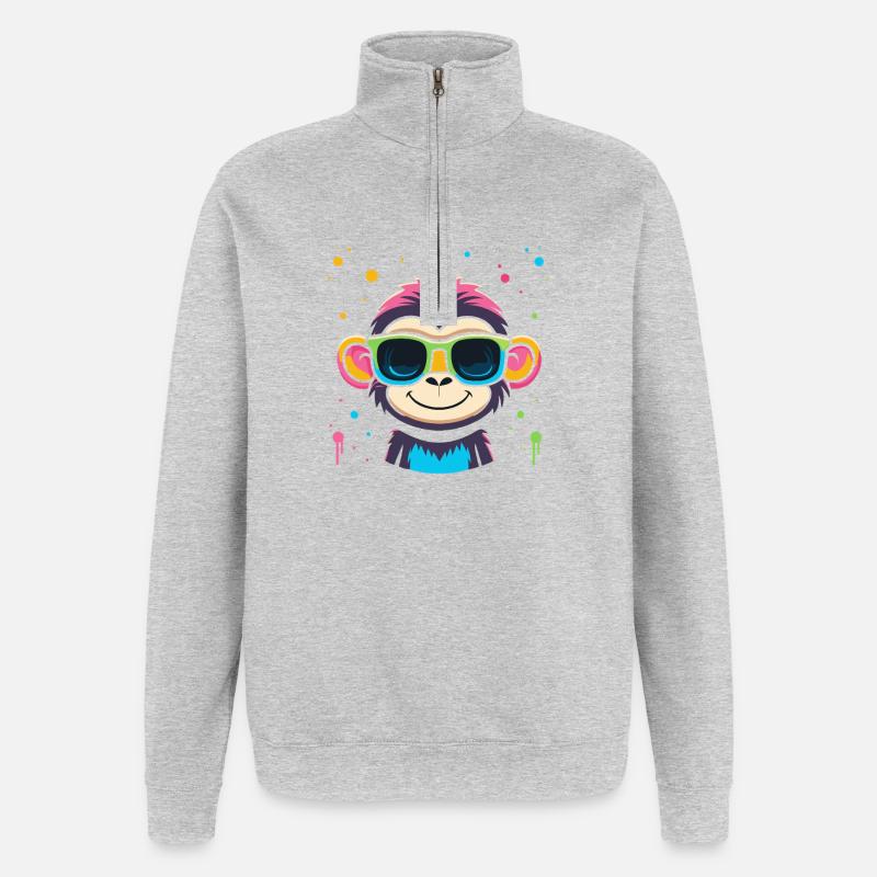 Monkey Neon Glasses - Quarter-Zip Sweatshirt - heather grey