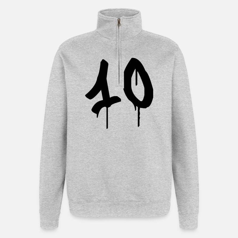 Nummer 10 Urbaner Graffiti-Stil - Quarter-Zip-Sweatshirt - Grau meliert