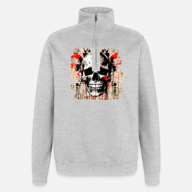 Explosion de graffiti de crâne - Sweat à zip 1/4 - gris chiné