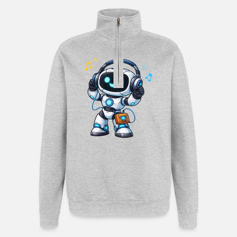 DJ robot spatial avec casque - Sweat à zip 1/4 - gris chiné