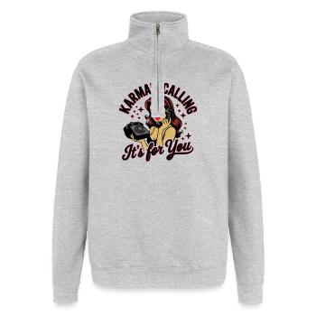 It’s For You – Retro Pinup Telefon Design - Quarter-Zip-Sweatshirt - Grau meliert - Vorne - AI Model Female 172 light (172cm) & AI Model Male 178 dark (178cm)