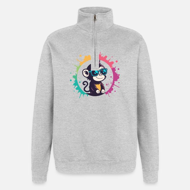 Monkey Splash Circle Blaue Brille - Quarter-Zip-Sweatshirt - Grau meliert