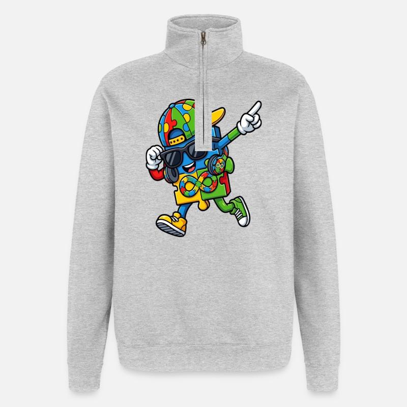 Regenbogenpuzzle-Maskottchen - Quarter-Zip-Sweatshirt - Grau meliert