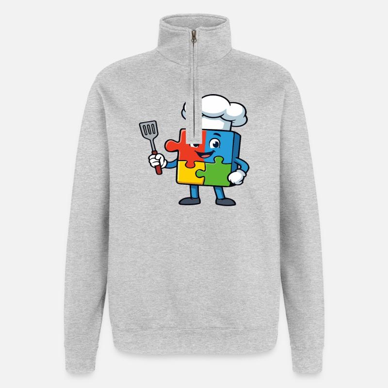 Puzzle Piece Chef Maskottchen - Quarter-Zip-Sweatshirt - Grau meliert