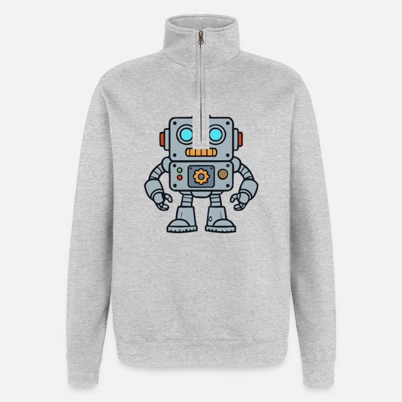 Retro Robot Pop Art - Quarter-Zip-Sweatshirt - Grau meliert