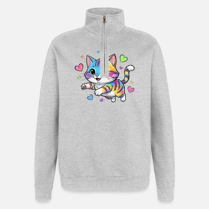 Rainbow Cat with Hearts - Quarter-Zip Sweatshirt - heather grey