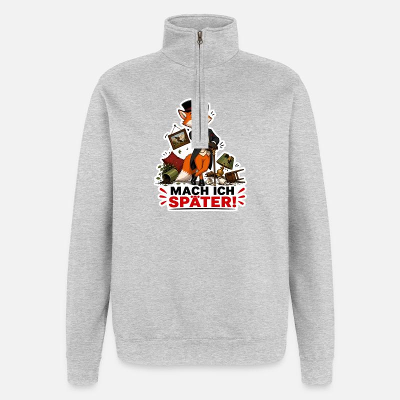 Mach ich später – Frecher Fuchs - Quarter-Zip-Sweatshirt - Grau meliert