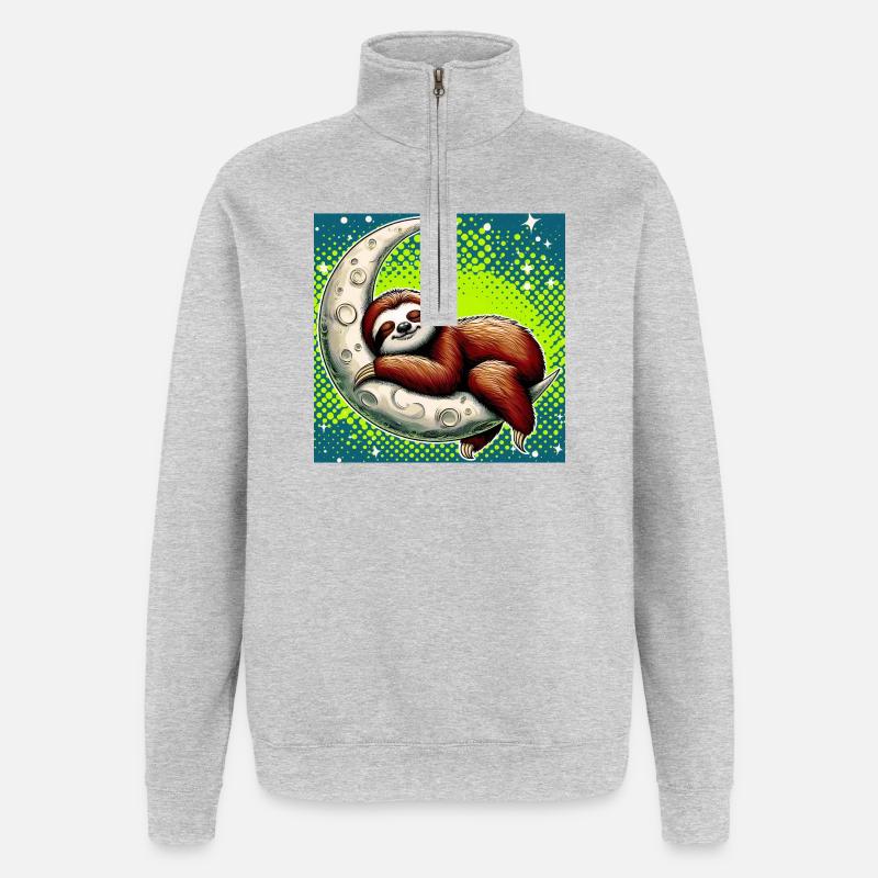 Faultier schläft auf dem Mond - Quarter-Zip-Sweatshirt - Grau meliert