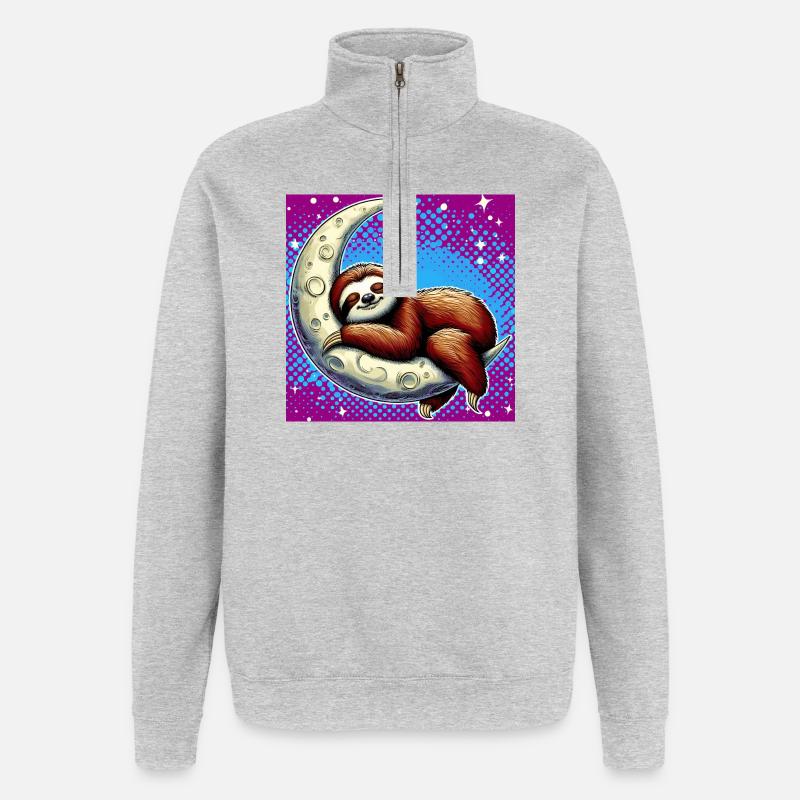 Faultier schläft auf dem Mond - Quarter-Zip-Sweatshirt - Grau meliert