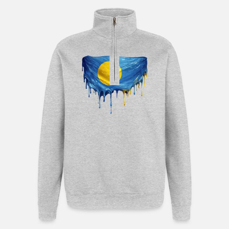 Drapeau Dégoulinant de Palaos - Sweat à zip 1/4 - gris chiné