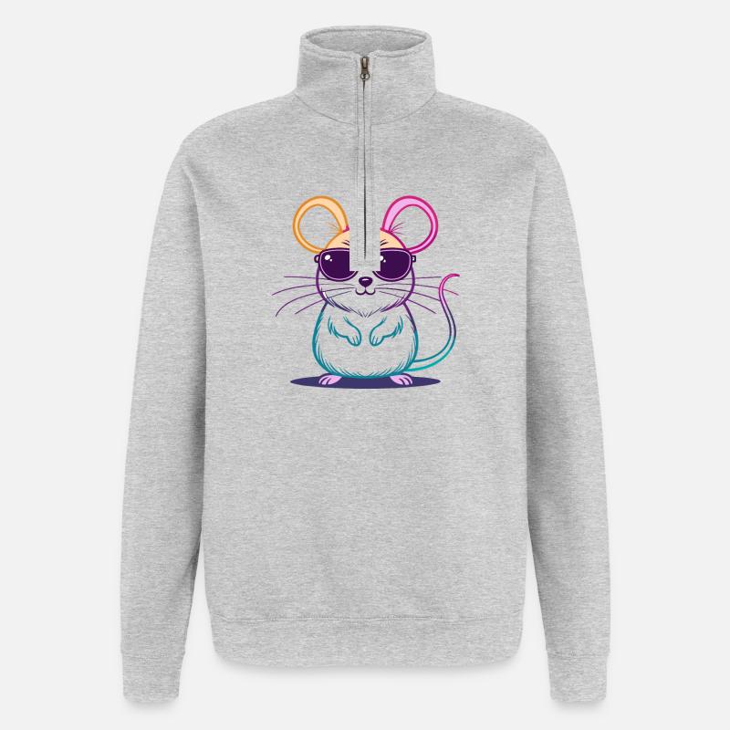 Souris Arc-en-Ciel Lunettes - Sweat à zip 1/4 - gris chiné