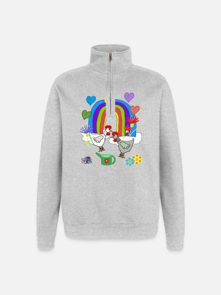 Children's Fantasy Rainbow Flowers Chickens - Quarter-Zip Sweatshirt - heather grey