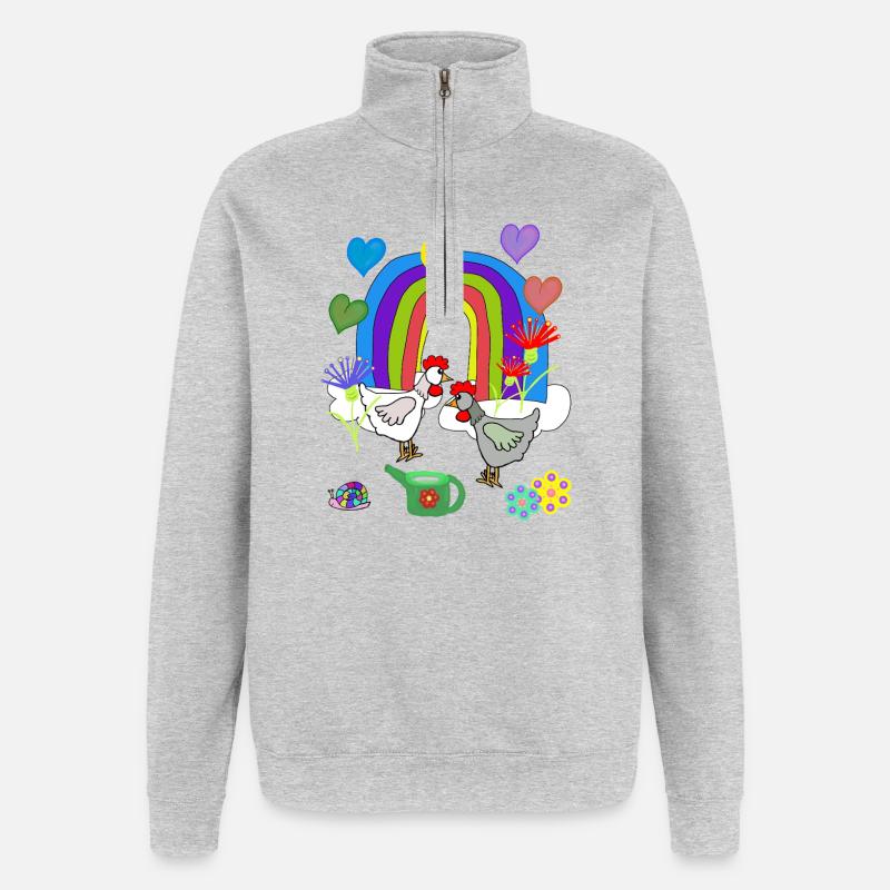 Kinder Fantasy Regenbogen Blumen Hühner  - Quarter-Zip-Sweatshirt - Grau meliert