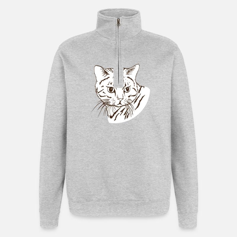 Chat - Sweat à zip 1/4 - gris chiné
