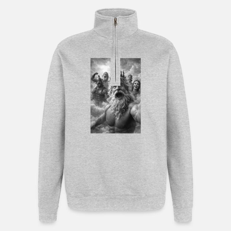 Poseidon-Selfie mit den Göttern - Quarter-Zip-Sweatshirt - Grau meliert