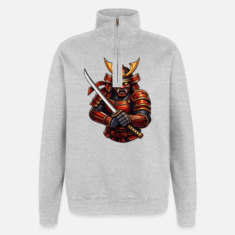 Arts martiaux samouraïs avec épée - Sweat à zip 1/4 - gris chiné