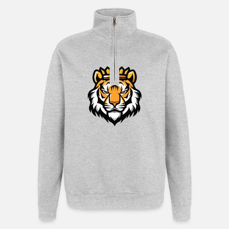Couronne de Tête de Tigre - Sweat à zip 1/4 - gris chiné