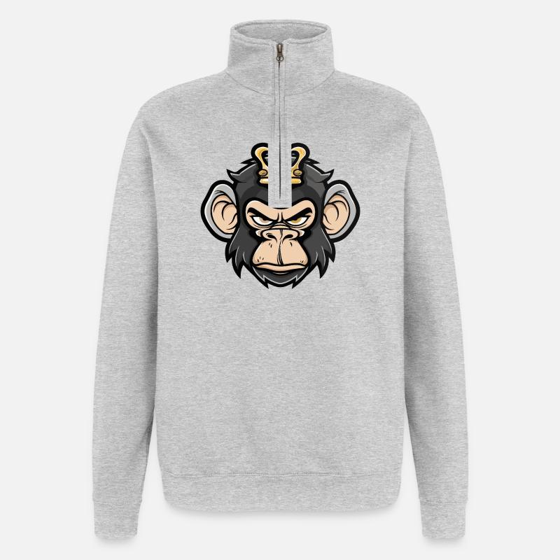 Monkey Head Crown - Quarter-Zip Sweatshirt - heather grey