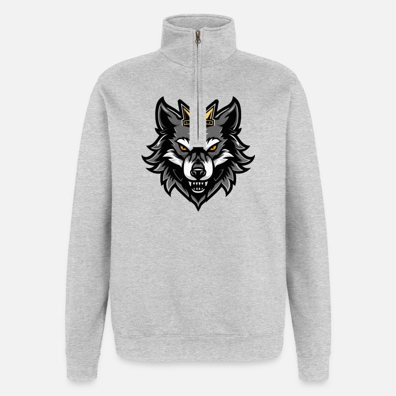 Wolf Head Crown - Quarter-Zip Sweatshirt - heather grey