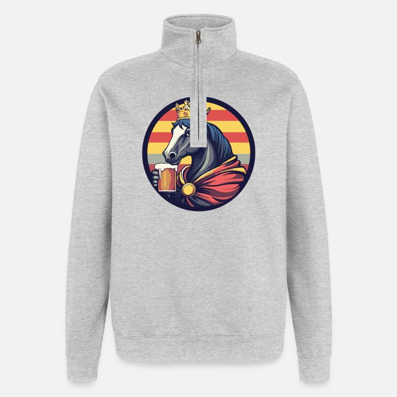 Pferd Bier Lustig - Quarter-Zip-Sweatshirt - Grau meliert