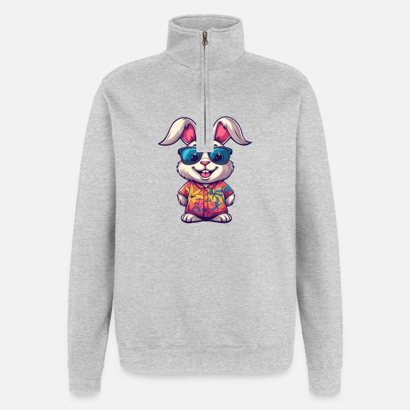 Bunny Comic Holiday - Sweat à zip 1/4 - gris chiné