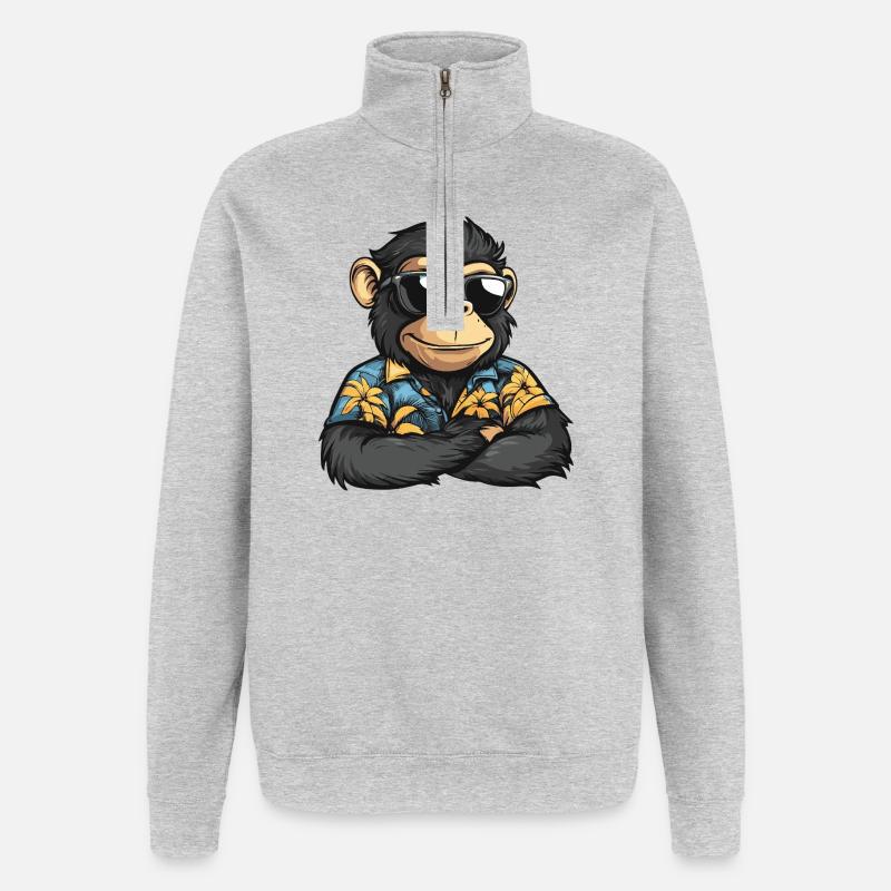 Vacances de bandes dessinées Singe - Sweat à zip 1/4 - gris chiné