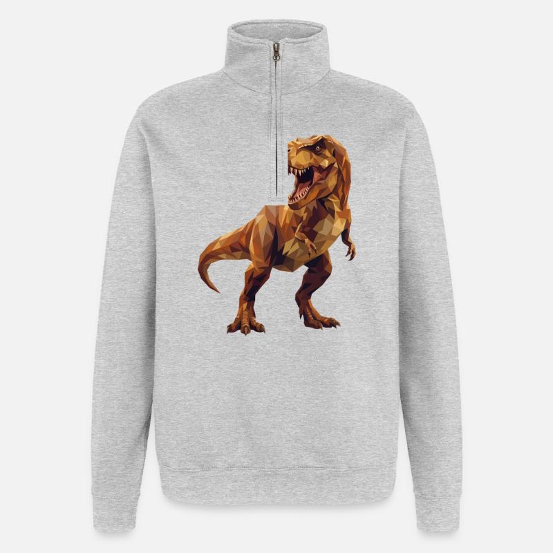 Geometrische T-Rex-Dinosaurier-Low-Poly-Erdtöne - Quarter-Zip-Sweatshirt - Grau meliert