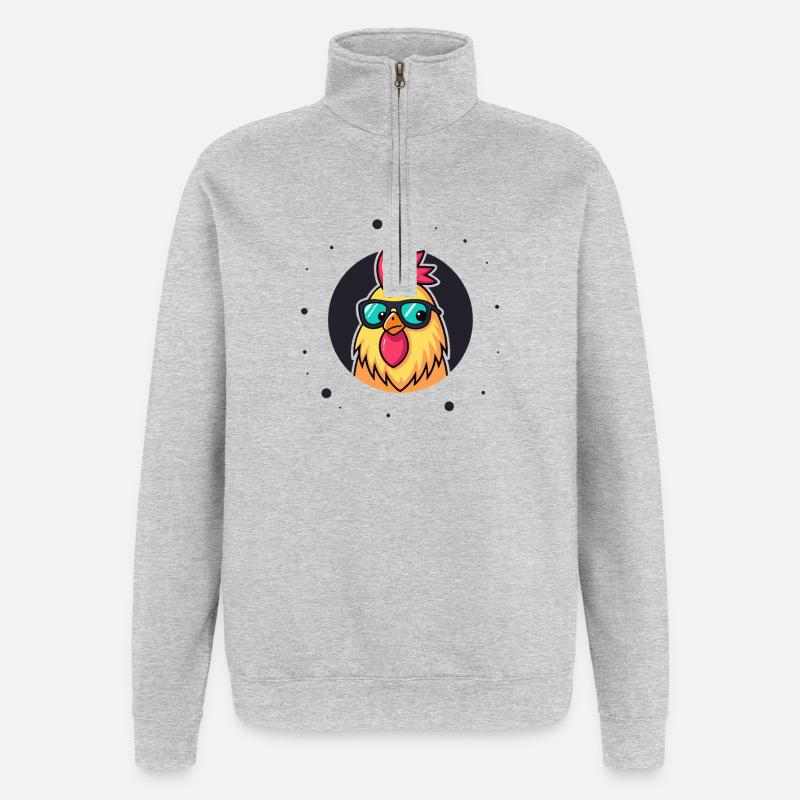 Poule chic lunettes soleil - Sweat à zip 1/4 - gris chiné